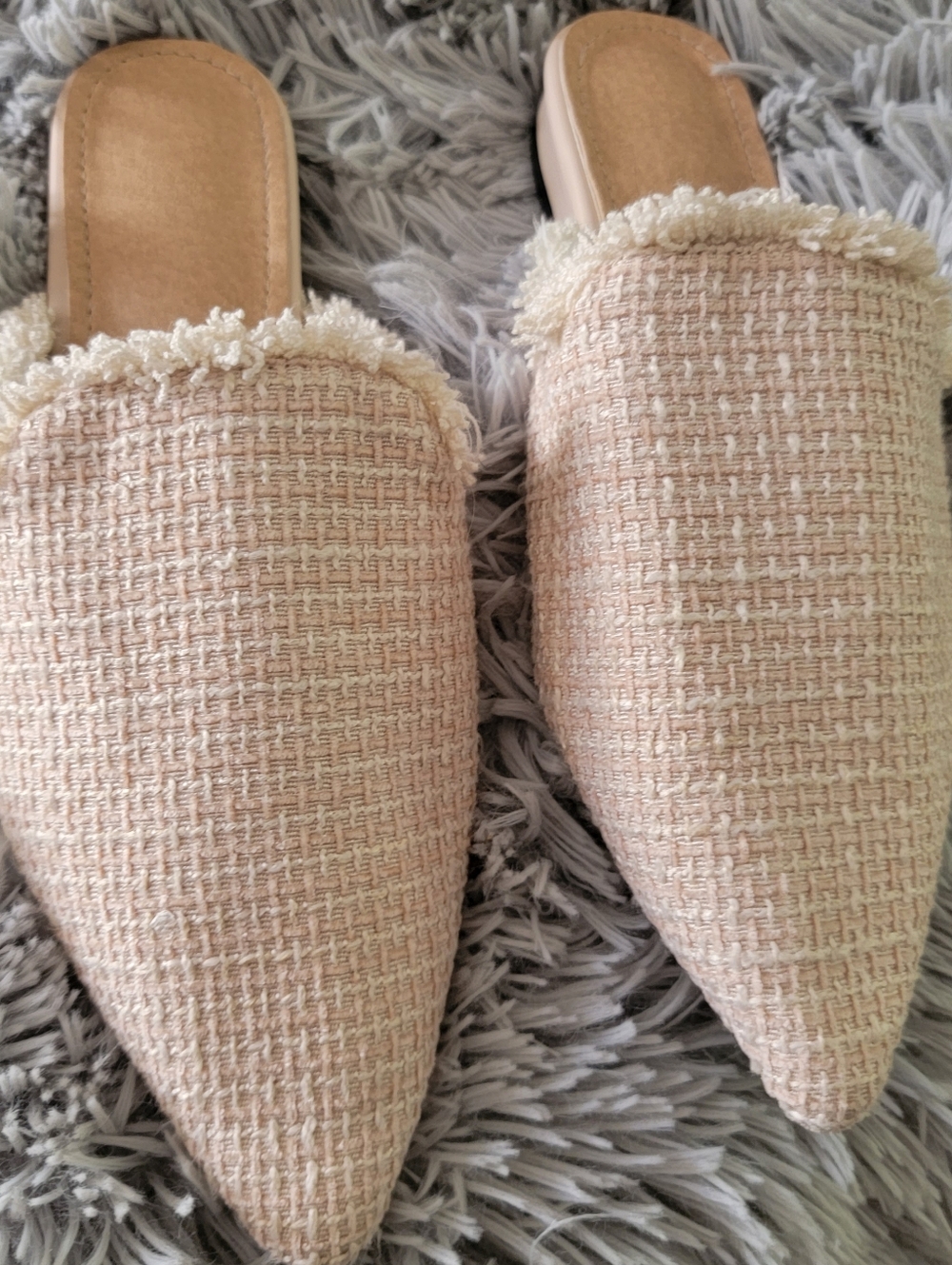 Woven Pointed-Toe Slide Mules - Cream